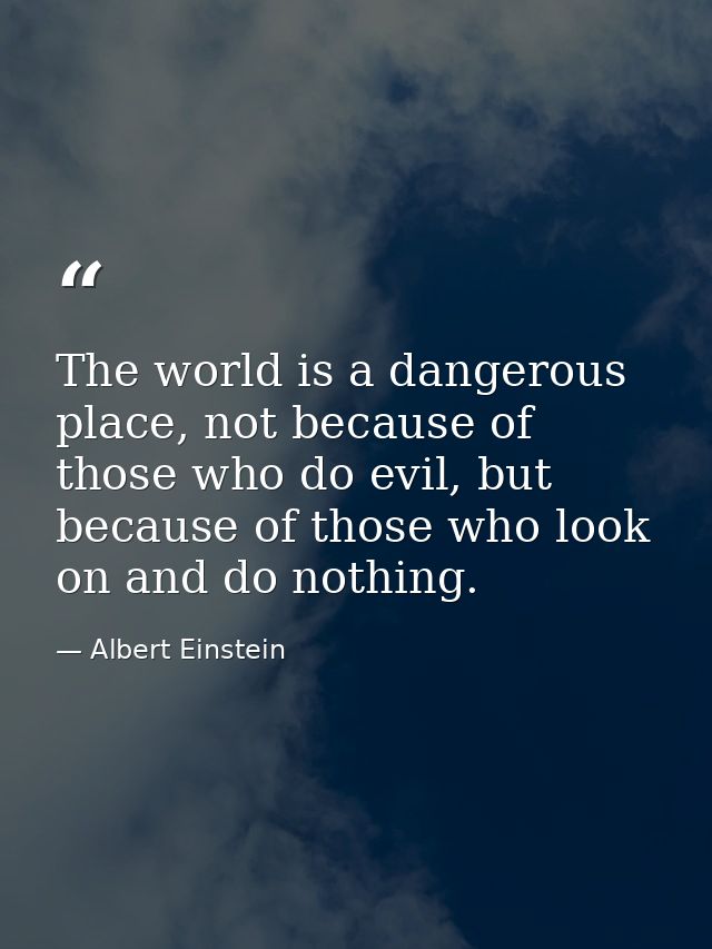 The world is a dangerous place, not because of those who do evil, but because of those who look on and do nothing. — Albert Einstein