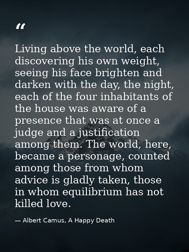 Living above the world, each discovering his own weight, seeing his face brighten and darken with the day, the night, ea — Albert Camus, A Happy Death