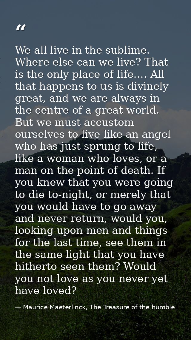 We all live in the sublime. Where else can we live? That is the only place of life.… All that happens to us is divinely  — Maurice Maeterlinck, The Treasure of the humble