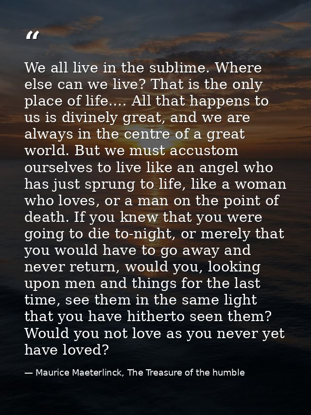 We all live in the sublime. Where else can we live? That is the only place of life.… All that happens to us is divinely  — Maurice Maeterlinck, The Treasure of the humble