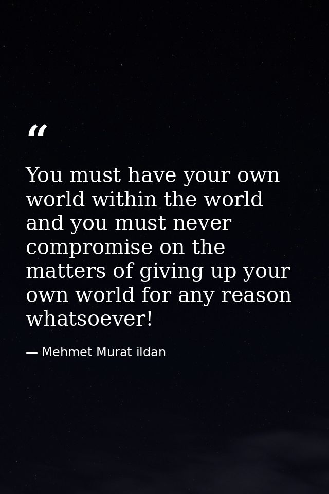 You must have your own world within the world and you must never compromise on the matters of giving up your own world f — Mehmet Murat ildan