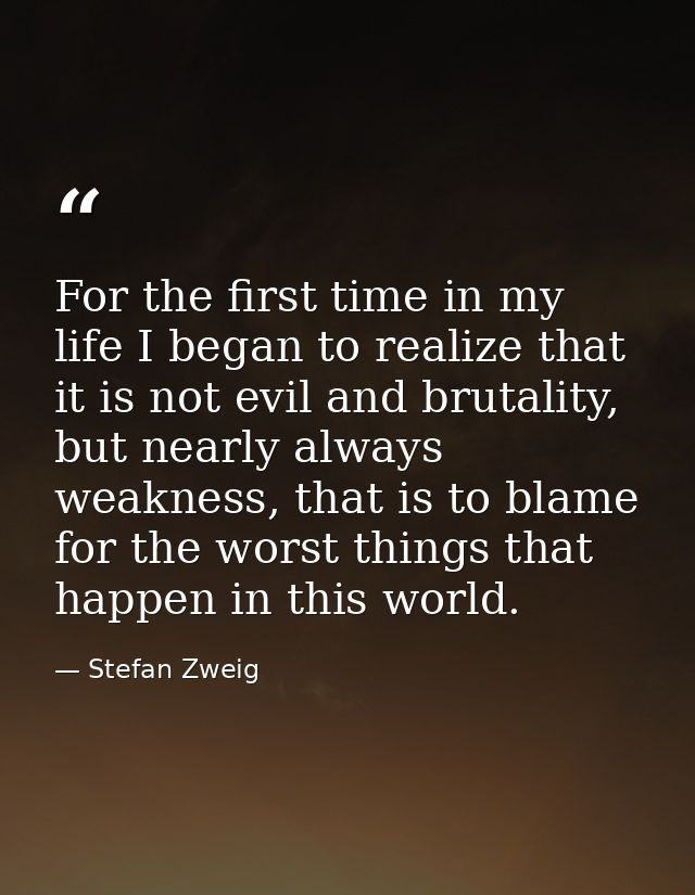For the first time in my life I began to realize that it is not evil and brutality, but nearly always weakness, that is  — Stefan Zweig