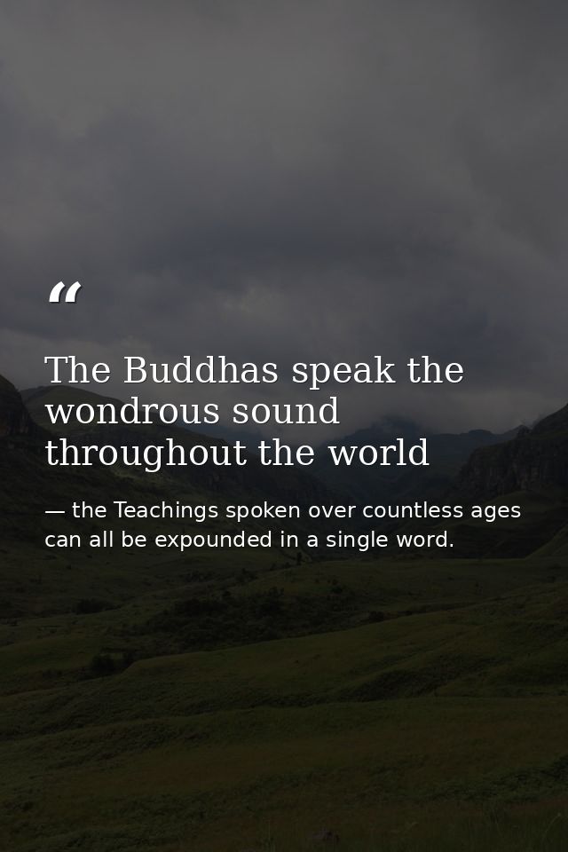 The Buddhas speak the wondrous sound throughout the world — the Teachings spoken over countless ages can all be expounded in a single word.