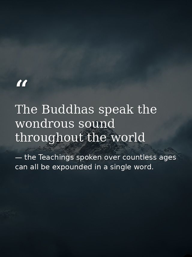 The Buddhas speak the wondrous sound throughout the world — the Teachings spoken over countless ages can all be expounded in a single word.