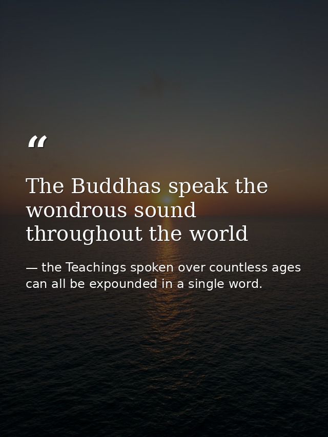 The Buddhas speak the wondrous sound throughout the world — the Teachings spoken over countless ages can all be expounded in a single word.