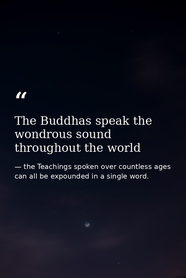 The Buddhas speak the wondrous sound throughout the world — the Teachings spoken over countless ages can all be expounded in a single word.