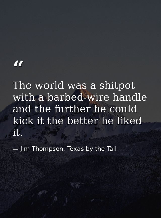 The world was a shitpot with a barbed-wire handle and the further he could kick it the better he liked it. — Jim Thompson, Texas by the Tail