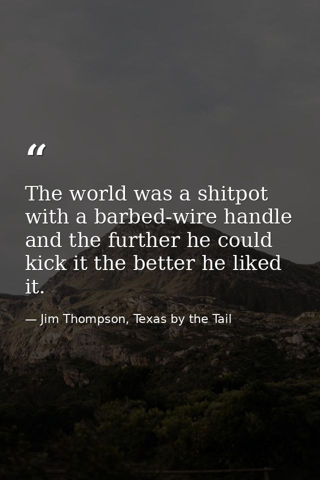 The world was a shitpot with a barbed-wire handle and the further he could kick it the better he liked it. — Jim Thompson, Texas by the Tail