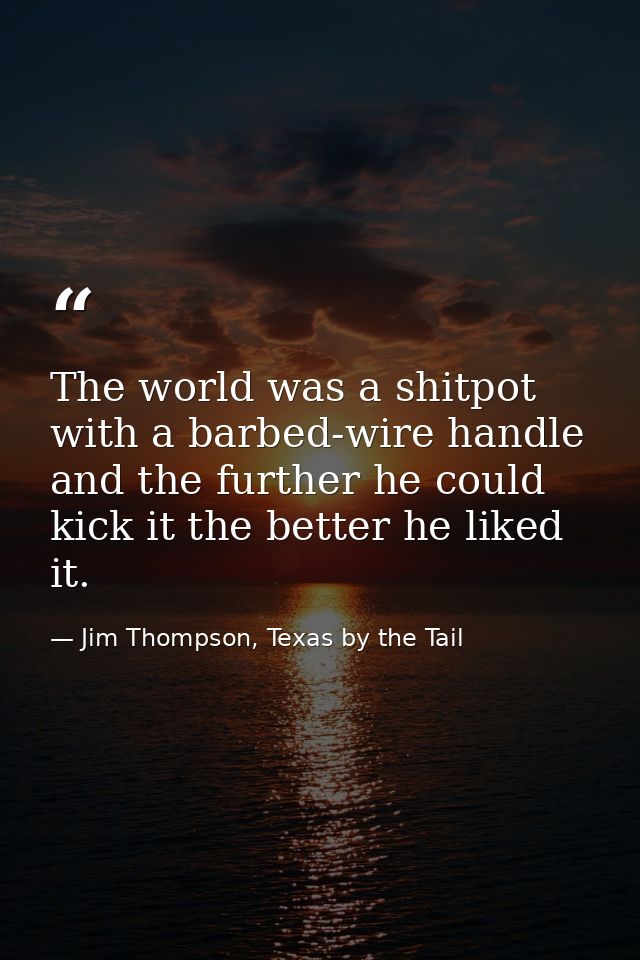 The world was a shitpot with a barbed-wire handle and the further he could kick it the better he liked it. — Jim Thompson, Texas by the Tail