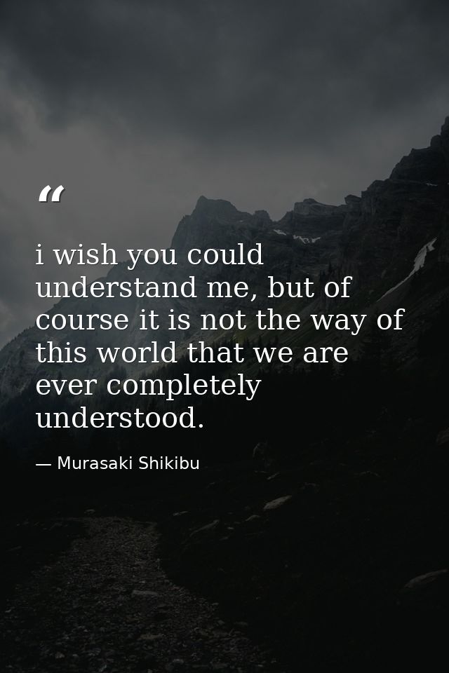 i wish you could understand me, but of course it is not the way of this world that we are ever completely understood. — Murasaki Shikibu