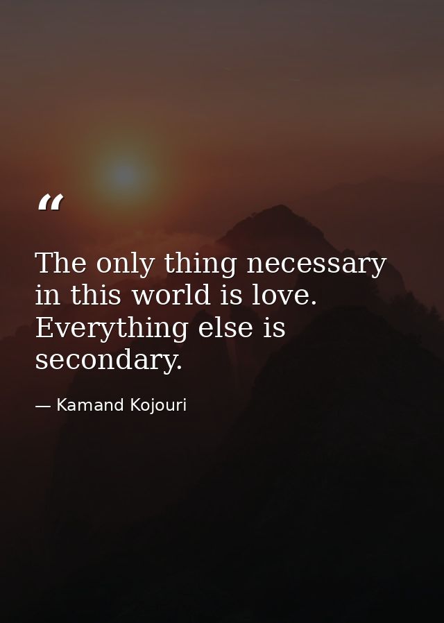 The only thing necessary in this world is love. Everything else is secondary. — Kamand Kojouri