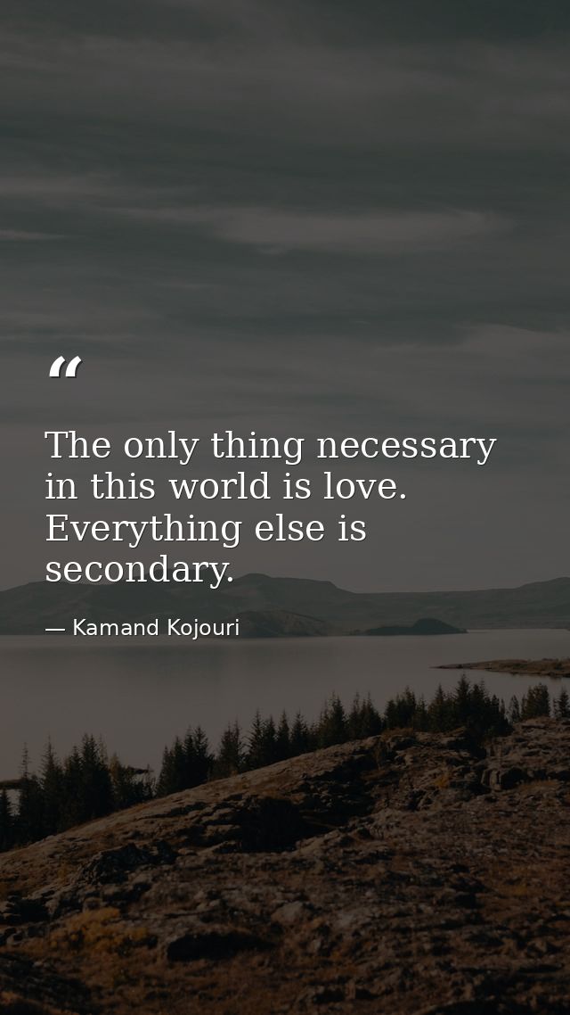 The only thing necessary in this world is love. Everything else is secondary. — Kamand Kojouri