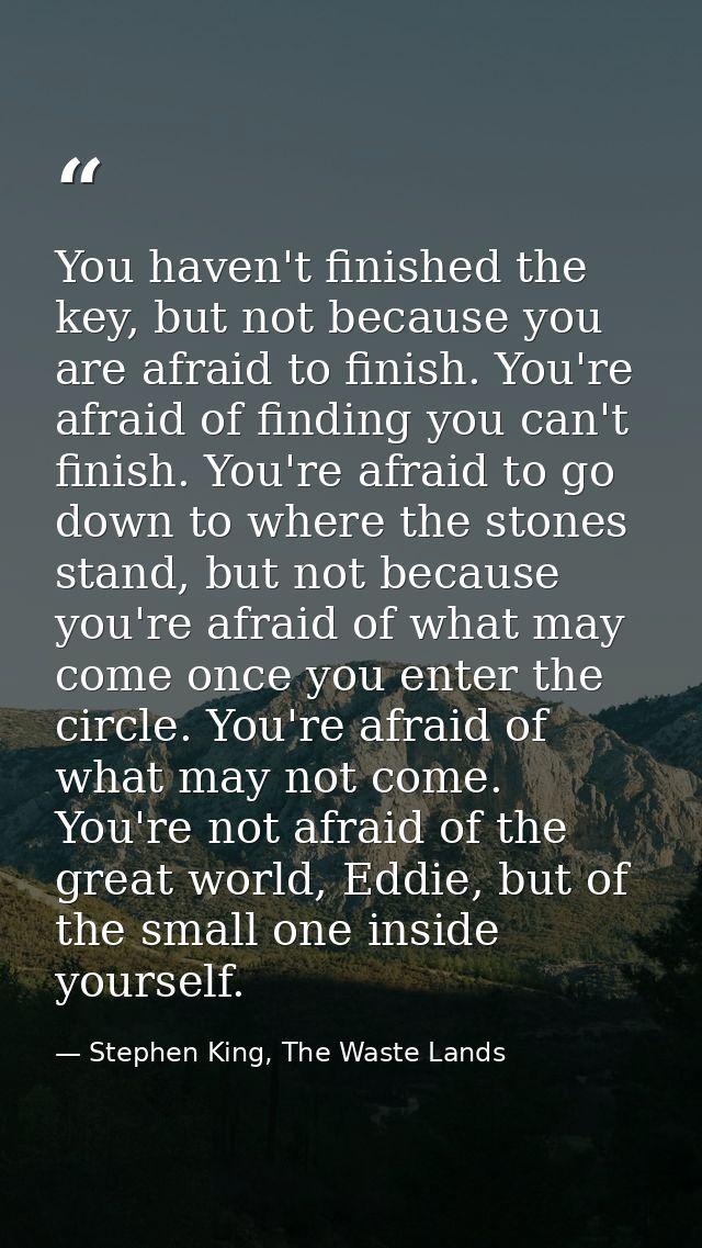 You haven't finished the key, but not because you are afraid to finish. You're afraid of finding you can't finish. You'r — Stephen King, The Waste Lands