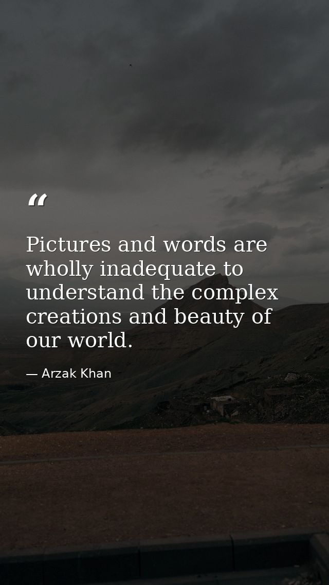 Pictures and words are wholly inadequate to understand the complex creations and beauty of our world. — Arzak Khan