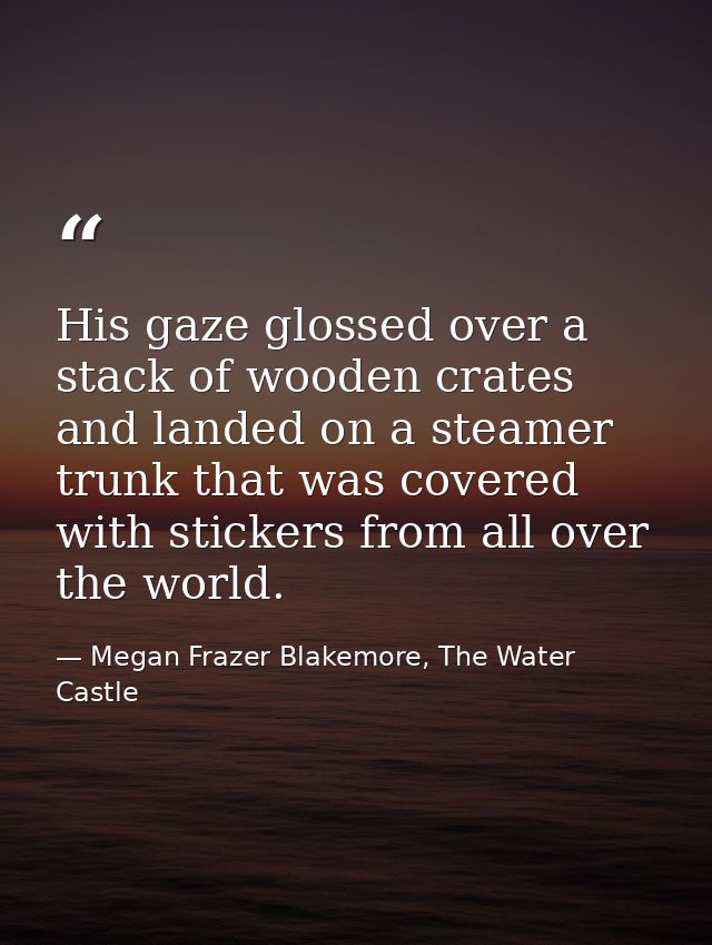 His gaze glossed over a stack of wooden crates and landed on a steamer trunk that was covered with stickers from all ove — Megan Frazer Blakemore, The Water Castle