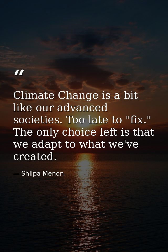 Climate Change is a bit like our advanced societies. Too late to "fix." The only choice left is that we adapt to what we — Shilpa Menon