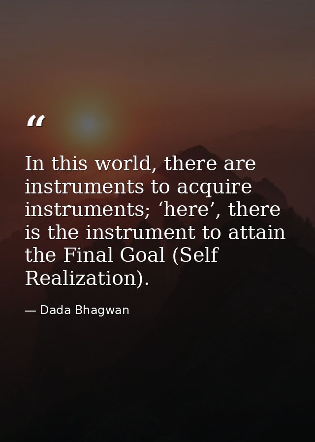 In this world, there are instruments to acquire instruments; ‘here’, there is the instrument to attain the Final Goal (S — Dada Bhagwan