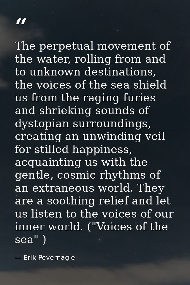 The perpetual movement of the water, rolling from and to unknown destinations, the voices of the sea shield us from the  — Erik Pevernagie