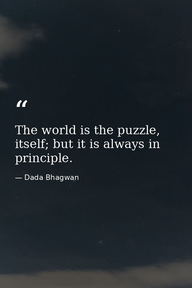 The world is the puzzle, itself; but it is always in principle. — Dada Bhagwan