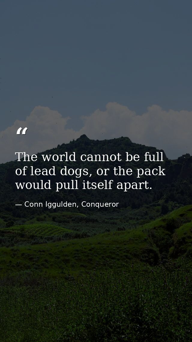 The world cannot be full of lead dogs, or the pack would pull itself apart. — Conn Iggulden, Conqueror