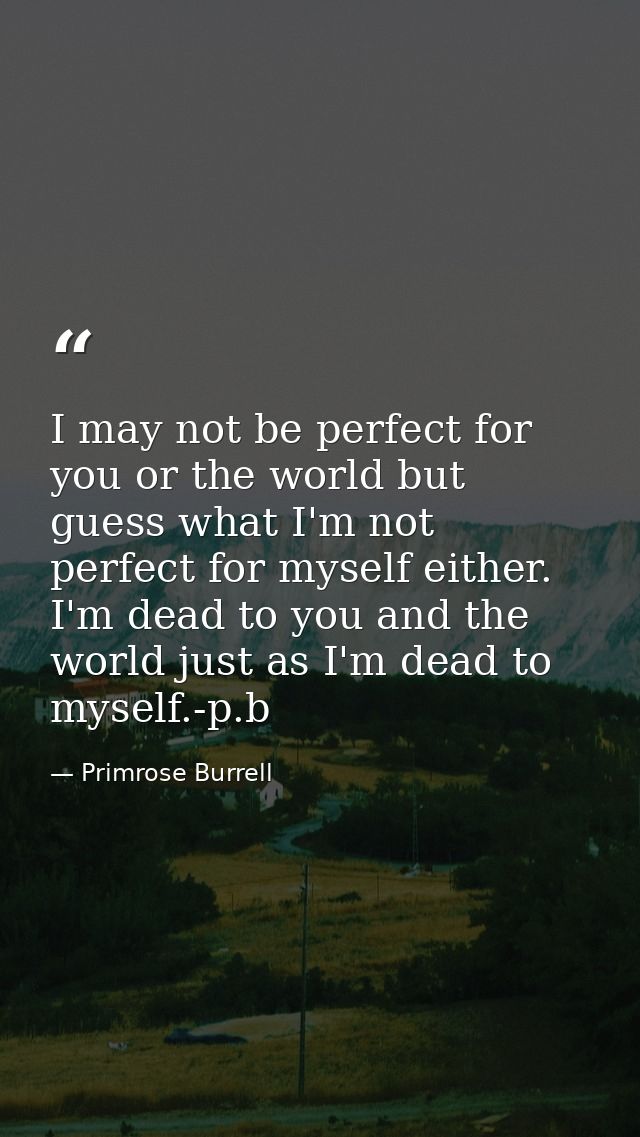 I may not be perfect for you or the world but guess what I'm not perfect for myself either. I'm dead to you and the worl — Primrose Burrell