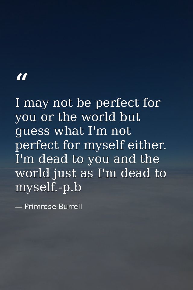 I may not be perfect for you or the world but guess what I'm not perfect for myself either. I'm dead to you and the worl — Primrose Burrell