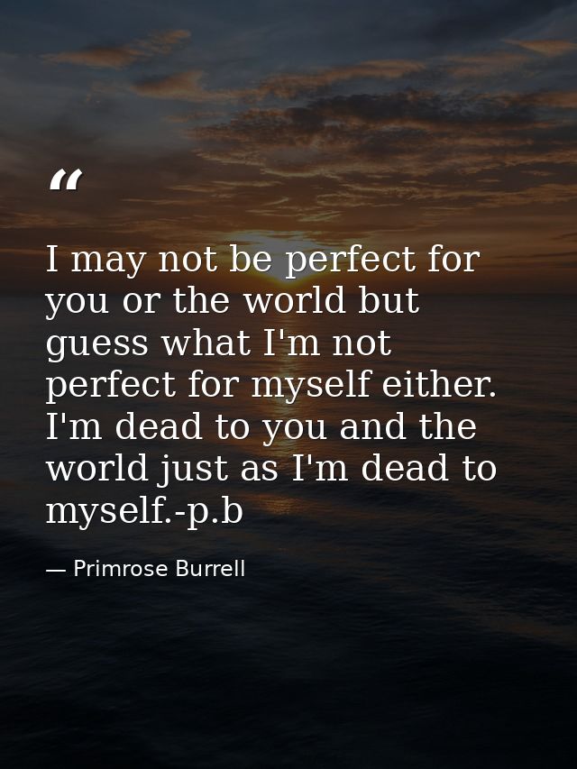 I may not be perfect for you or the world but guess what I'm not perfect for myself either. I'm dead to you and the worl — Primrose Burrell