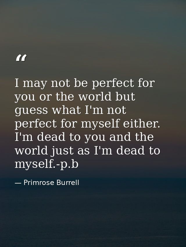 I may not be perfect for you or the world but guess what I'm not perfect for myself either. I'm dead to you and the worl — Primrose Burrell