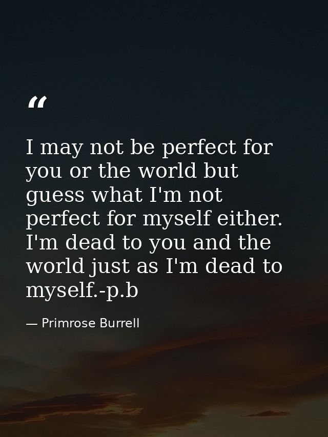 I may not be perfect for you or the world but guess what I'm not perfect for myself either. I'm dead to you and the worl — Primrose Burrell