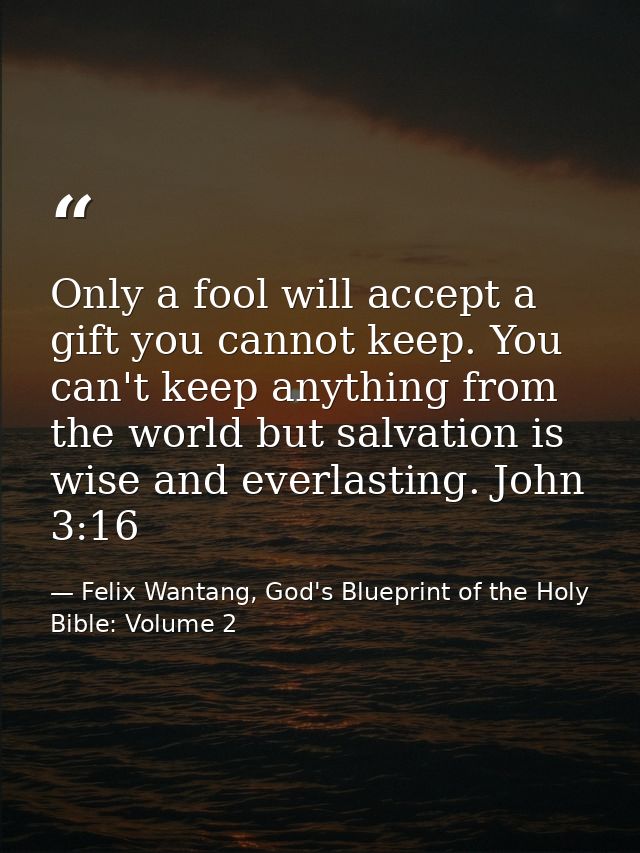 Only a fool will accept a gift you cannot keep. You can't keep anything from the world but salvation is wise and everlas — Felix Wantang, God's Blueprint of the Holy Bible: Volume 2