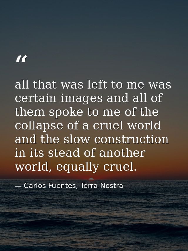 all that was left to me was certain images and all of them spoke to me of the collapse of a cruel world and the slow con — Carlos Fuentes, Terra Nostra