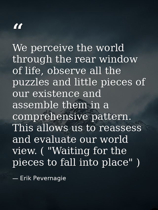 We perceive the world through the rear window of life, observe all the puzzles and little pieces of our existence and as — Erik Pevernagie
