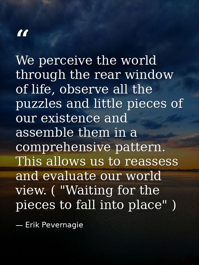 We perceive the world through the rear window of life, observe all the puzzles and little pieces of our existence and as — Erik Pevernagie