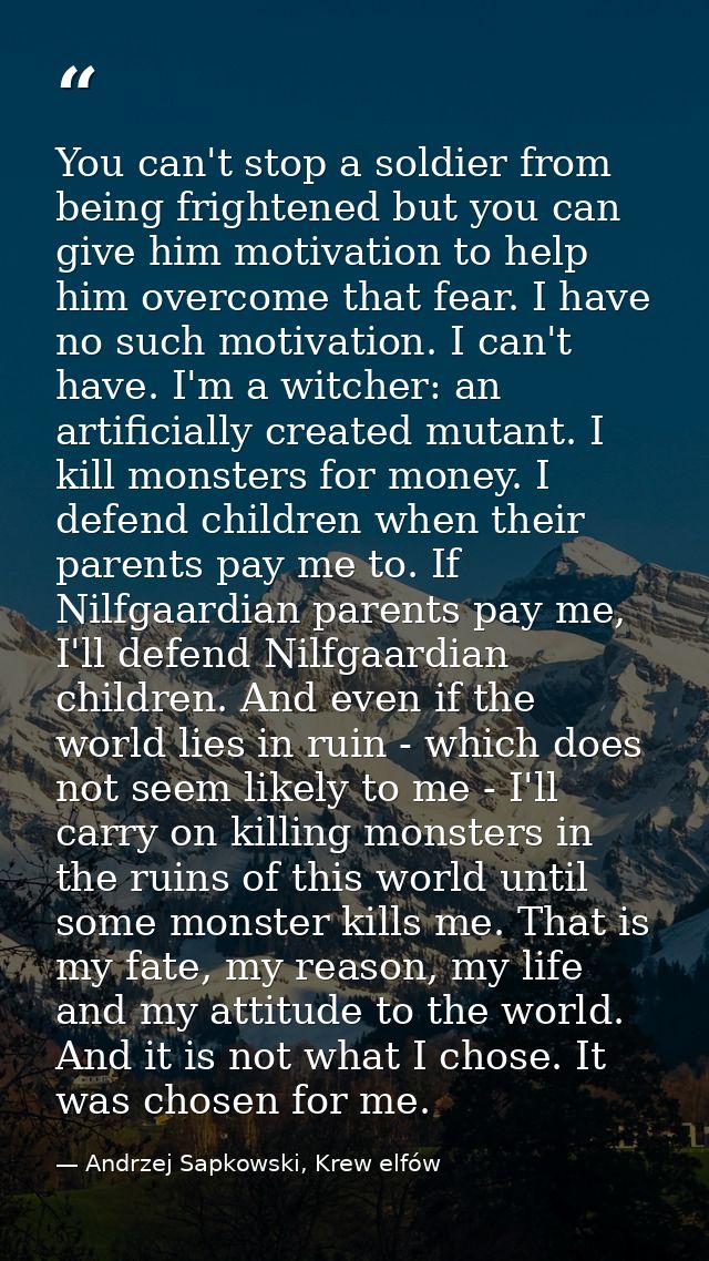 You can't stop a soldier from being frightened but you can give him motivation to help him overcome that fear. I have no — Andrzej Sapkowski, Krew elfów
