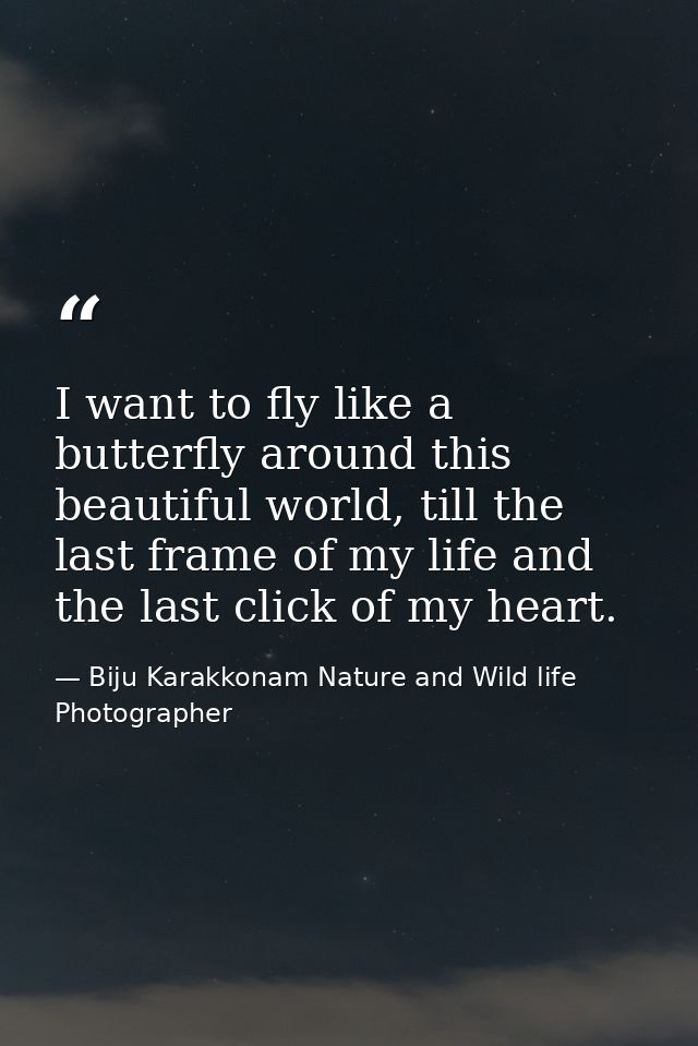 I want to fly like a butterfly around this beautiful world, till the last frame of my life and the last click of my hear — Biju Karakkonam Nature and Wild life Photographer