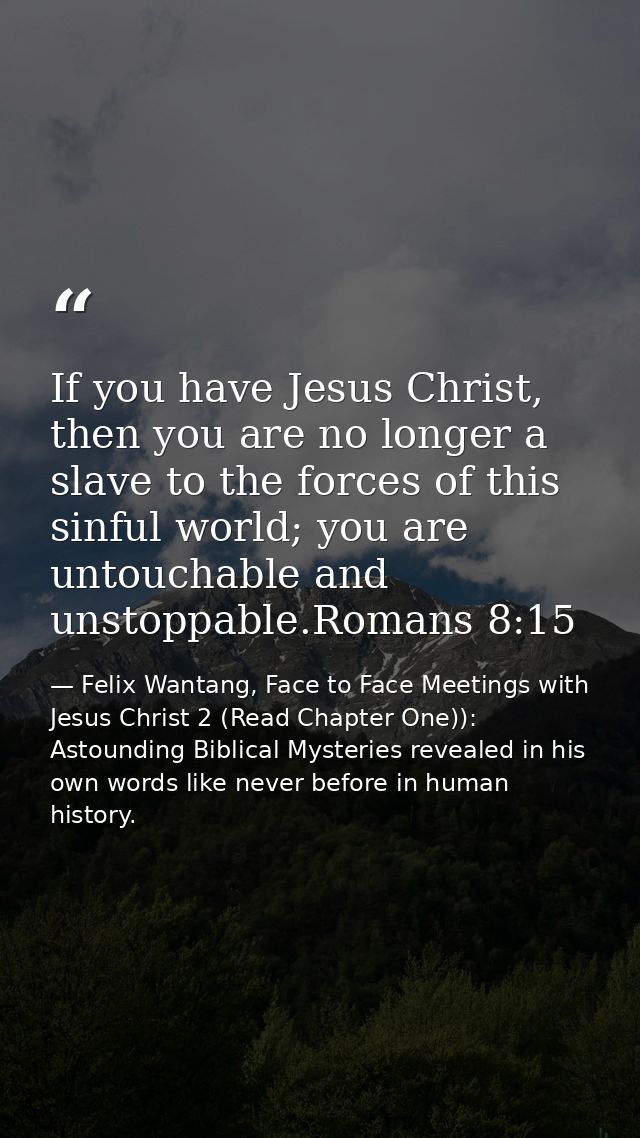 If you have Jesus Christ, then you are no longer a slave to the forces of this sinful world; you are untouchable and uns — Felix Wantang, Face to Face Meetings with Jesus Christ 2 (Read Chapter One)): Astounding Biblical Mysteries revealed in his own words like never before in human history.