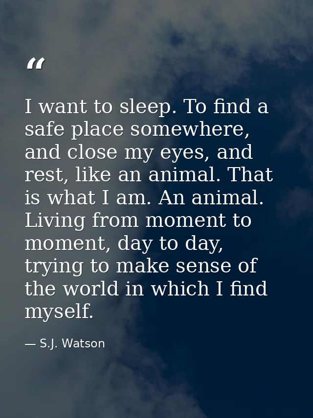 I want to sleep. To find a safe place somewhere, and close my eyes, and rest, like an animal. That is what I am. An anim — S.J. Watson