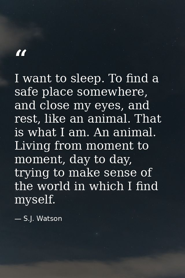 I want to sleep. To find a safe place somewhere, and close my eyes, and rest, like an animal. That is what I am. An anim — S.J. Watson
