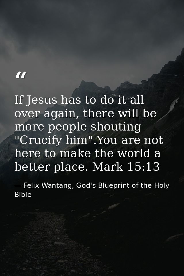 If Jesus has to do it all over again, there will be more people shouting "Crucify him".You are not here to make the worl — Felix Wantang, God's Blueprint of the Holy Bible