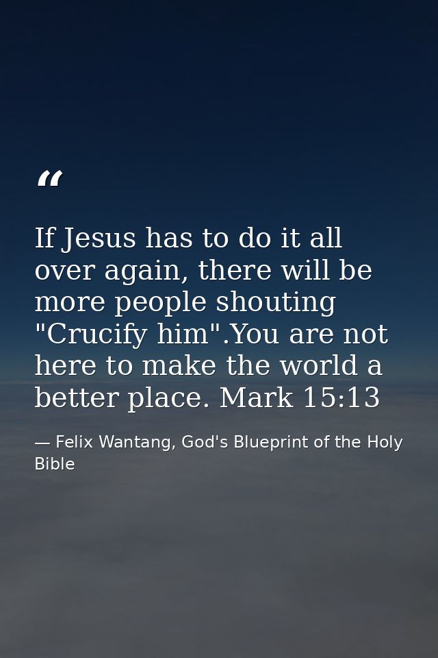 If Jesus has to do it all over again, there will be more people shouting "Crucify him".You are not here to make the worl — Felix Wantang, God's Blueprint of the Holy Bible