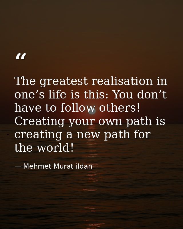The greatest realisation in one’s life is this: You don’t have to follow others! Creating your own path is creating a ne — Mehmet Murat ildan