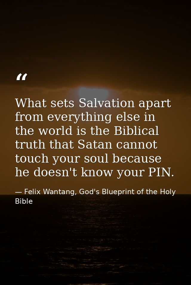 What sets Salvation apart from everything else in the world is the Biblical truth that Satan cannot touch your soul beca — Felix Wantang, God's Blueprint of the Holy Bible