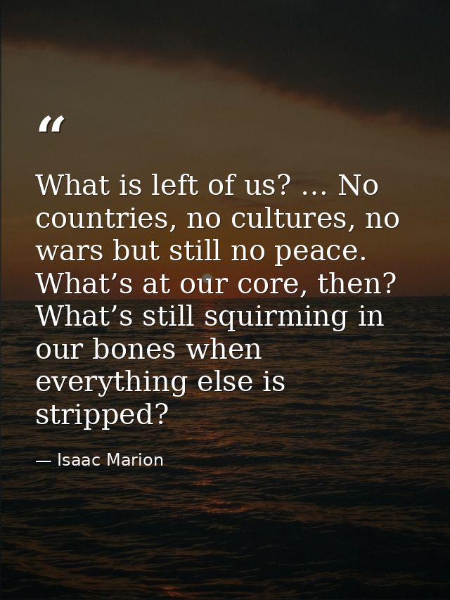 What is left of us? … No countries, no cultures, no wars but still no peace. What’s at our core, then? What’s still squi — Isaac Marion