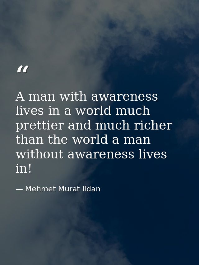 A man with awareness lives in a world much prettier and much richer than the world a man without awareness lives in! — Mehmet Murat ildan