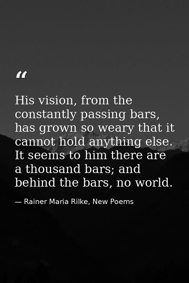 His vision, from the constantly passing bars, has grown so weary that it cannot hold anything else. It seems to him ther — Rainer Maria Rilke, New Poems