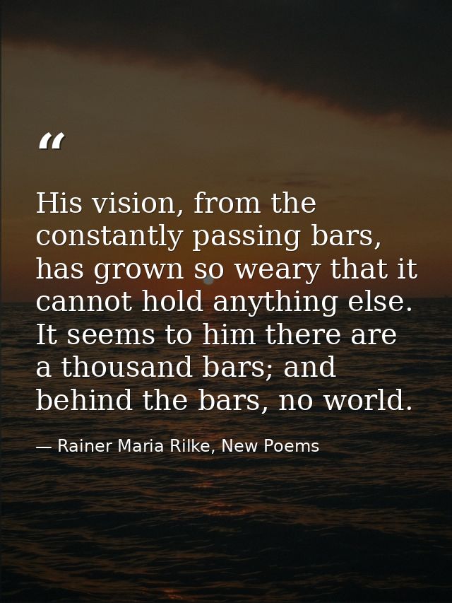 His vision, from the constantly passing bars, has grown so weary that it cannot hold anything else. It seems to him ther — Rainer Maria Rilke, New Poems