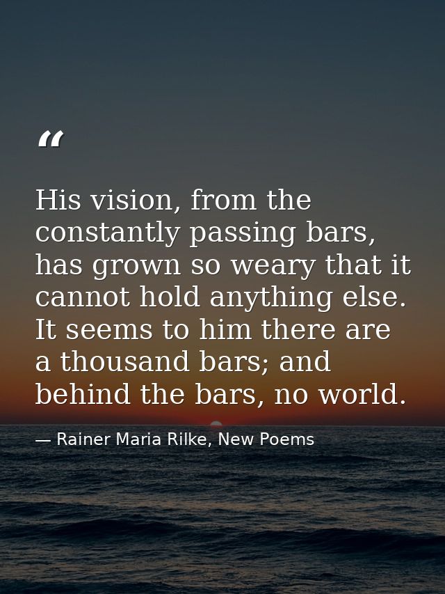 His vision, from the constantly passing bars, has grown so weary that it cannot hold anything else. It seems to him ther — Rainer Maria Rilke, New Poems