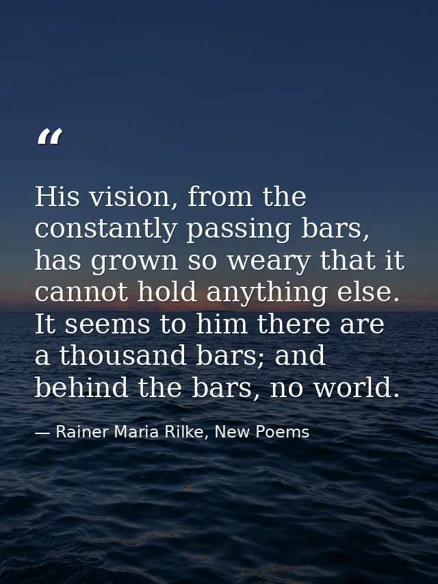His vision, from the constantly passing bars, has grown so weary that it cannot hold anything else. It seems to him ther — Rainer Maria Rilke, New Poems