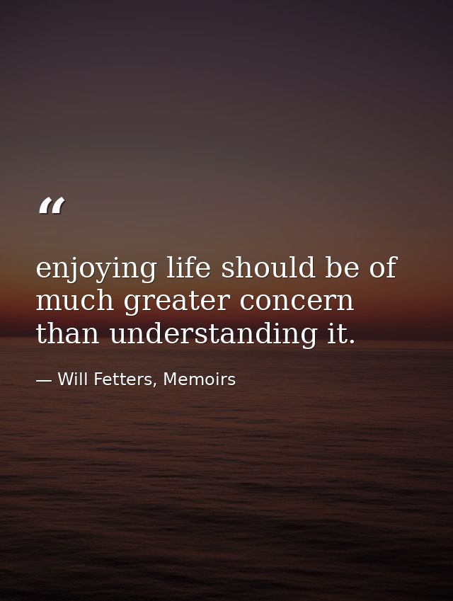 enjoying life should be of much greater concern than understanding it. — Will Fetters, Memoirs