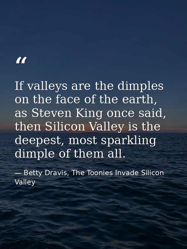 If valleys are the dimples on the face of the earth, as Steven King once said, then Silicon Valley is the deepest, most  — Betty Dravis, The Toonies Invade Silicon Valley